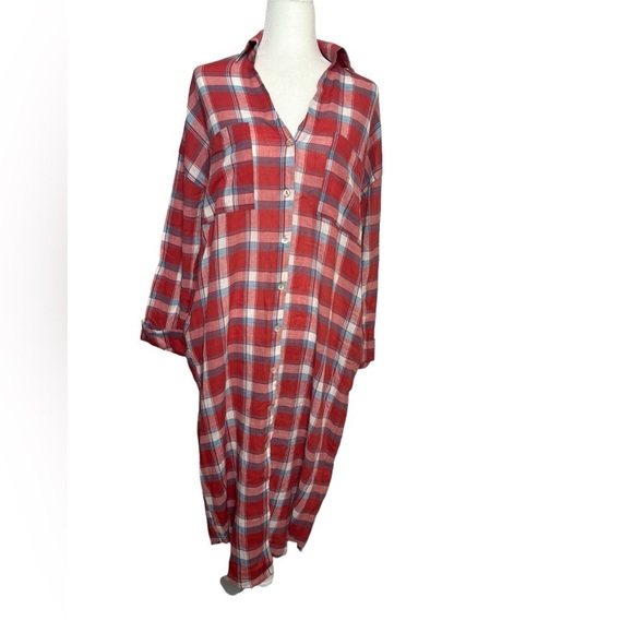 Show Me Your Mumu Leo Button Down Boho Western Long Tunic in Red Plaid -… - Picture 5 of 15